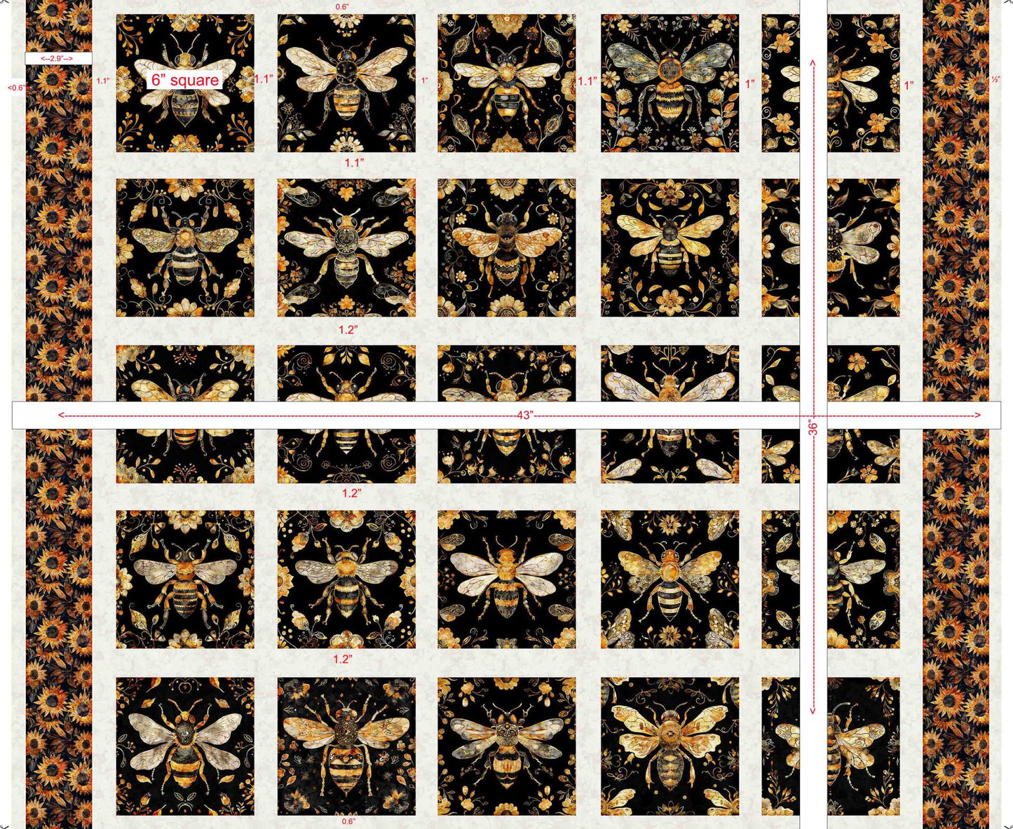 QT Fabrics | All The Buzz | Bee Picture Patches Panel | Dan Morris