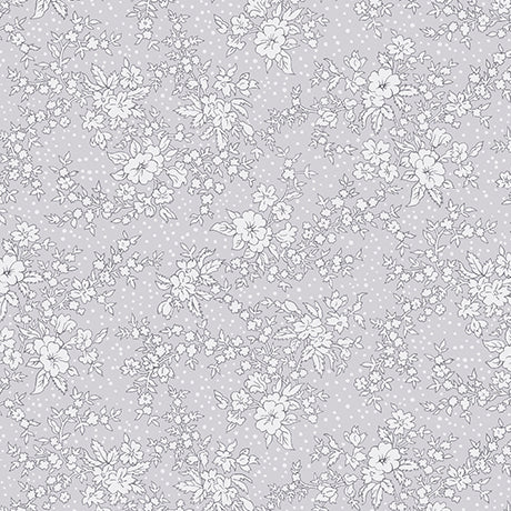 QT Fabrics | Floral Flirtation | Vintage Chic Floral | Gray/White