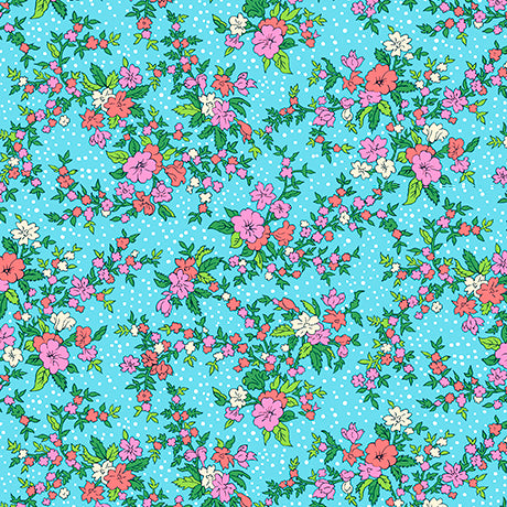 QT Fabrics | Floral Flirtation | Vintage Chic Floral | Aqua