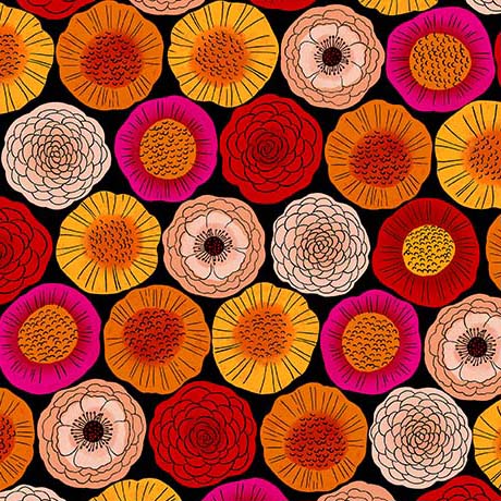 QT Fabrics | Blooms of Joy | Contemporary Packed Floral | Black | Cynthia Frenette