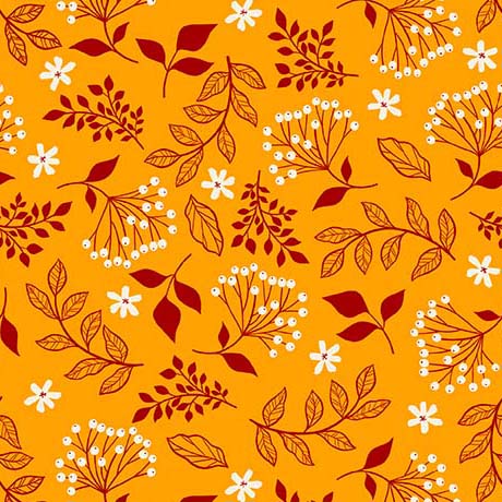 QT Fabrics | Blooms of Joy | Leaf Sprigs | Orange | Cynthia Frenette