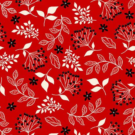 QT Fabrics | Blooms of Joy | Leaf Sprigs | Red | Cynthia Frenette