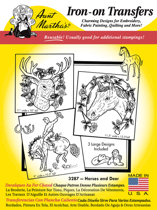 Aunt Martha’s | Embroidery Transfer Pattern | #3287 | Horses and Deer