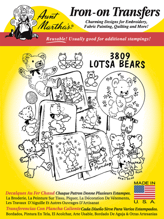 Aunt Martha’s | Embroidery Transfer Pattern | #3809 | Lotsa Bears