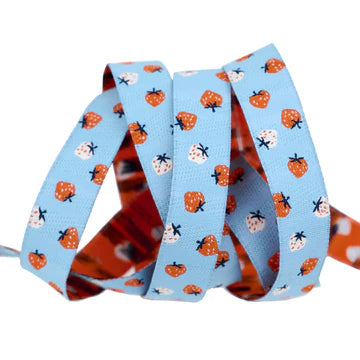 Ribbon | Strawberry | Strawberry Toss in Kim Blue | 5/8" width | by Kimberly Kight