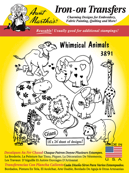 Aunt Martha’s | Embroidery Transfer Pattern | #3891 | Whimsical Animals