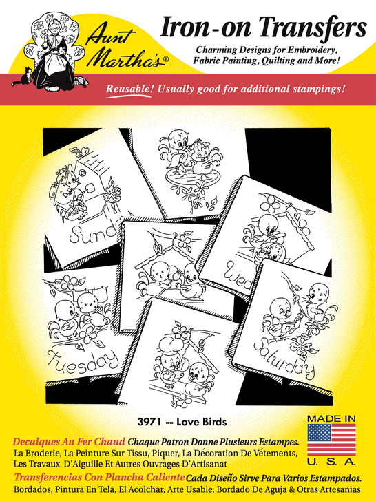 Aunt Martha’s | Embroidery Transfer Pattern | #3971 | Love Birds