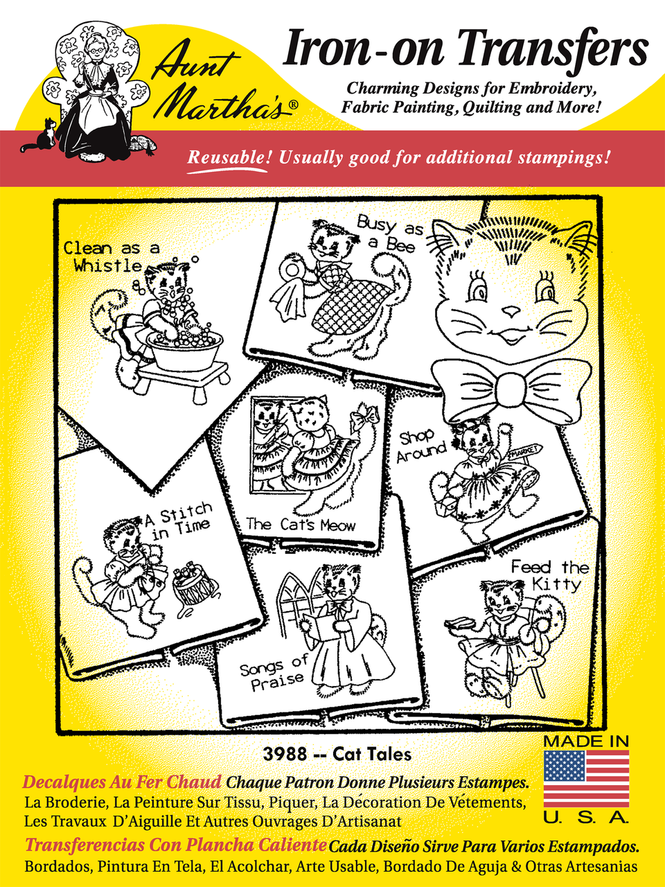 Aunt Martha’s | Embroidery Transfer Pattern | #3988 | Cat Tales