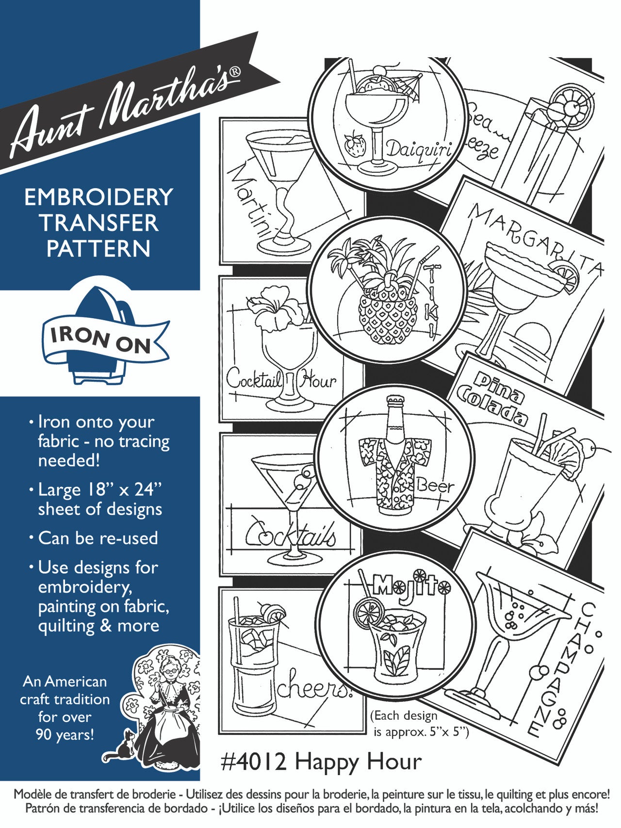 Aunt Martha’s | Embroidery Transfer Pattern | #4012 | Happy Hour