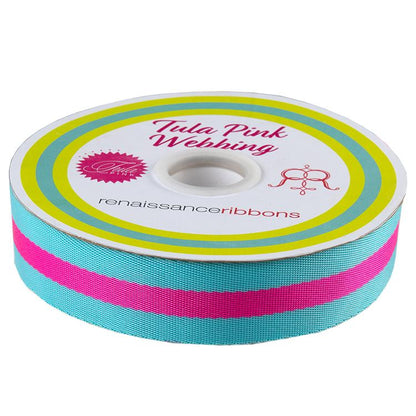 Webbing | Tula Pink | 1 1/2"  | Striped Nylon | Aqua/Hot Pink