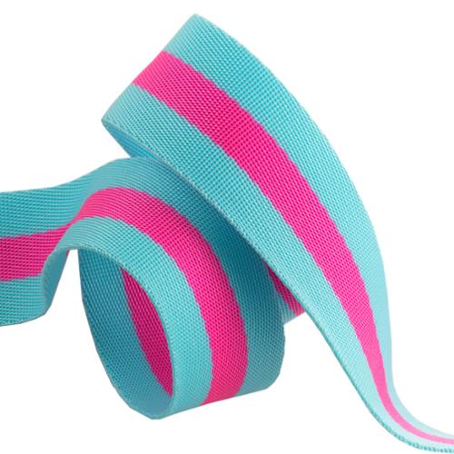 Webbing | Tula Pink | 1 1/2"  | Striped Nylon | Aqua/Hot Pink