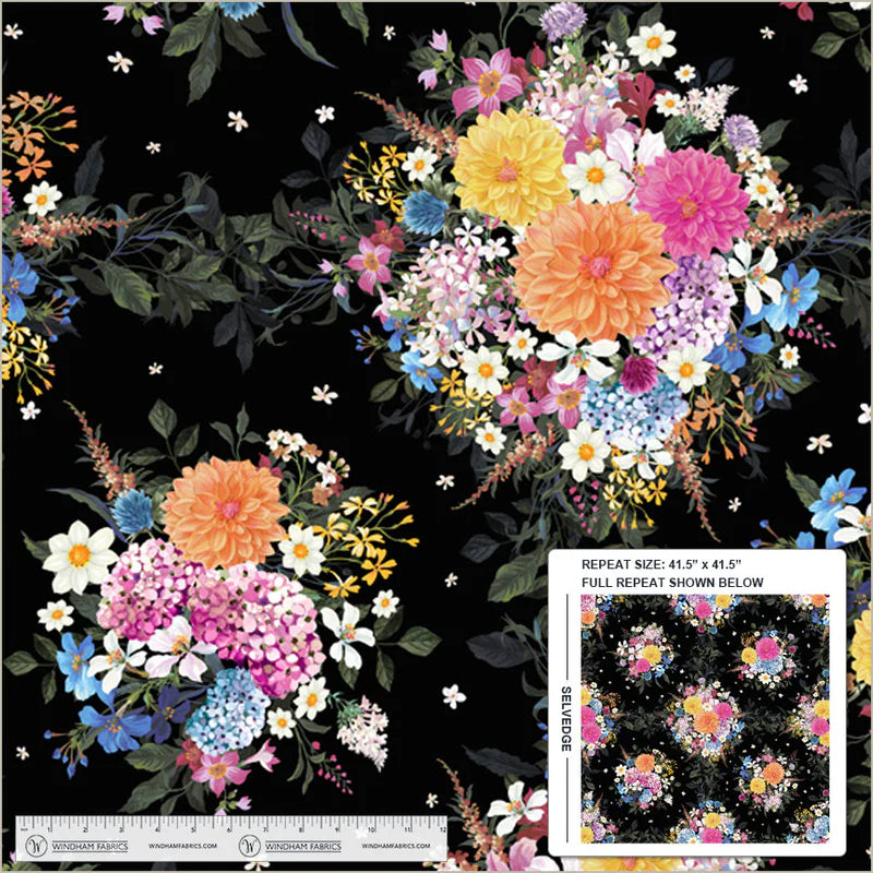 Windham Fabrics | Midnight Blooms | Whistler Studios | Whimsical Garden | Black