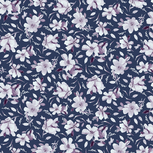 P&B Textiles | Meadow at Dusk | 5535-DB | Flower Toss Dark Blue