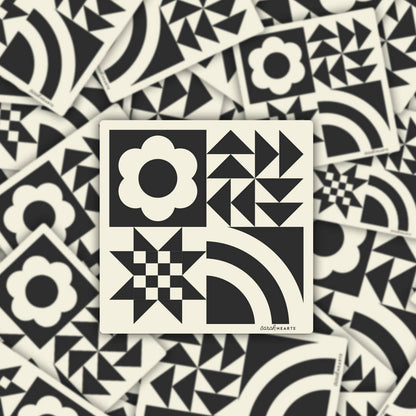 Black and White Quilt Block Sticker - Vinyl Waterproof Sticker