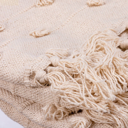 Cream Poms Throw Blanket