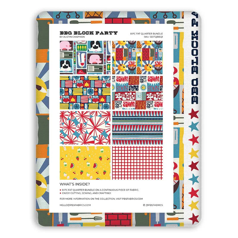 Paintbrush Studio Fabrics | BBQ Block Party | Flat Fat Stack 8 PC (Blue)