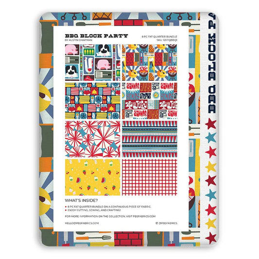 Paintbrush Studio Fabrics | BBQ Block Party | Flat Fat Stack 8 PC (Blue)
