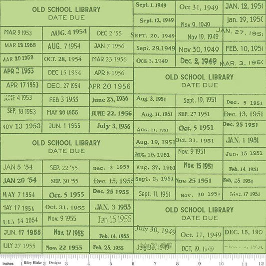 Riley Blake | Old School | Library Card | Green | J Wecker Frisch