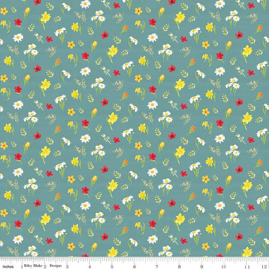Riley Blake | Covered Bridges | Flowers | Aqua