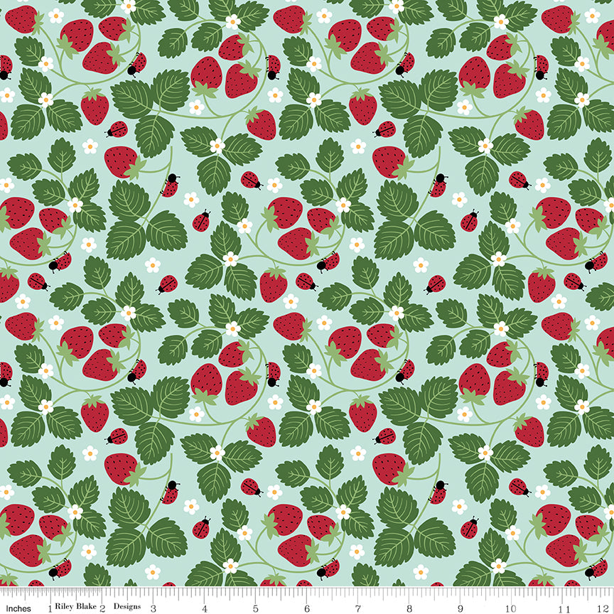 Riley Blake | Little Ladybug | Strawberries | Blue | C18031-BLUE