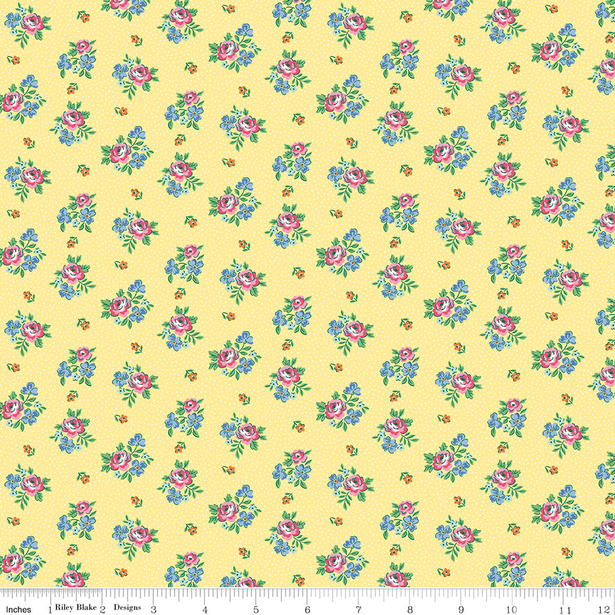 Riley Blake Designs | Traditional 30's | Scattered Floral Yellow | C18248-YELLOW