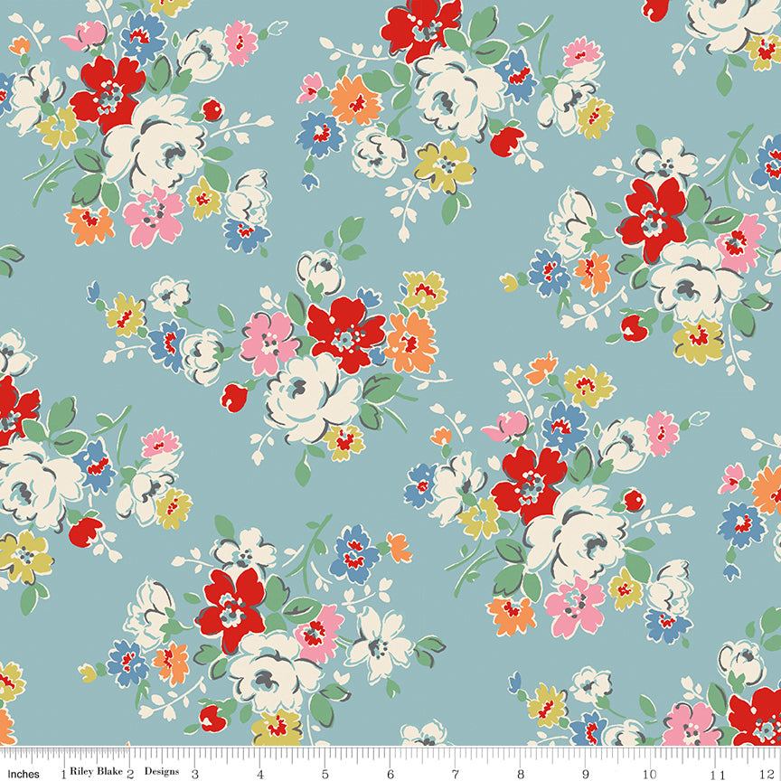 Riley Blake Cath Kidston Clifton Rose Blue quilting fabric