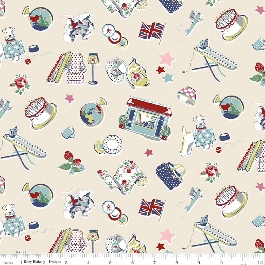 Riley Blake Cath Kidston Icons Cream quilting fabric