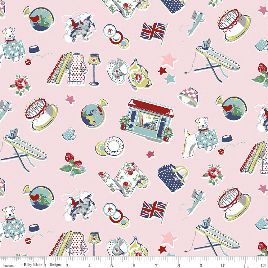 Riley Blake Cath Kidston Icons Pink quilting fabric