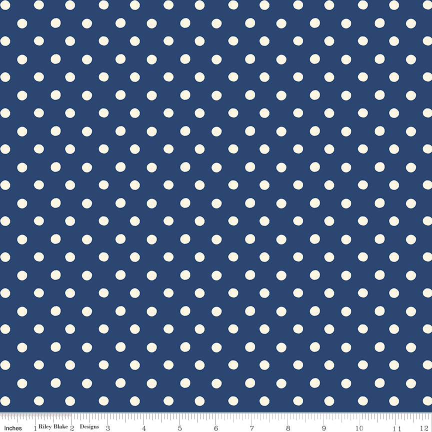 Riley Blake Cath Kidston Button Spot Navy quilting fabric