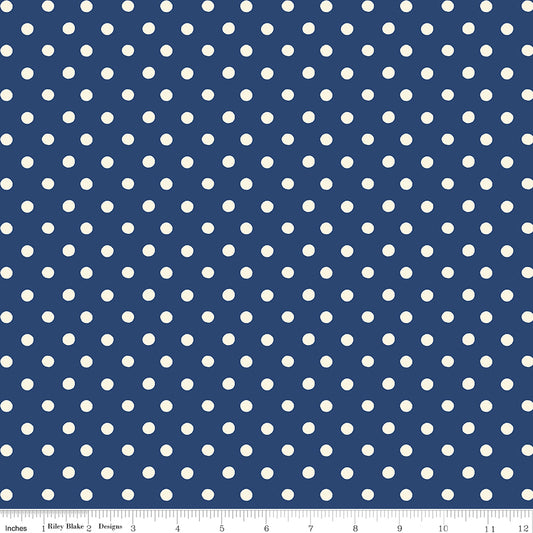 Riley Blake Cath Kidston Button Spot Navy quilting fabric