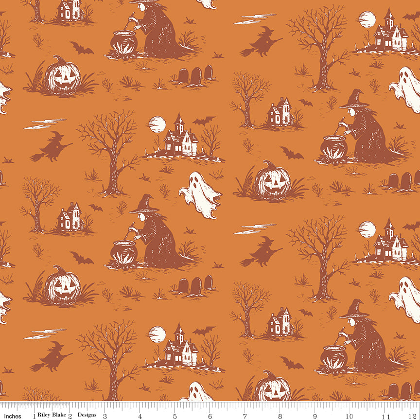 Riley Blake Designs | Cobweb Cottage | Halloween Toile | Orange | C19080-ORANGE