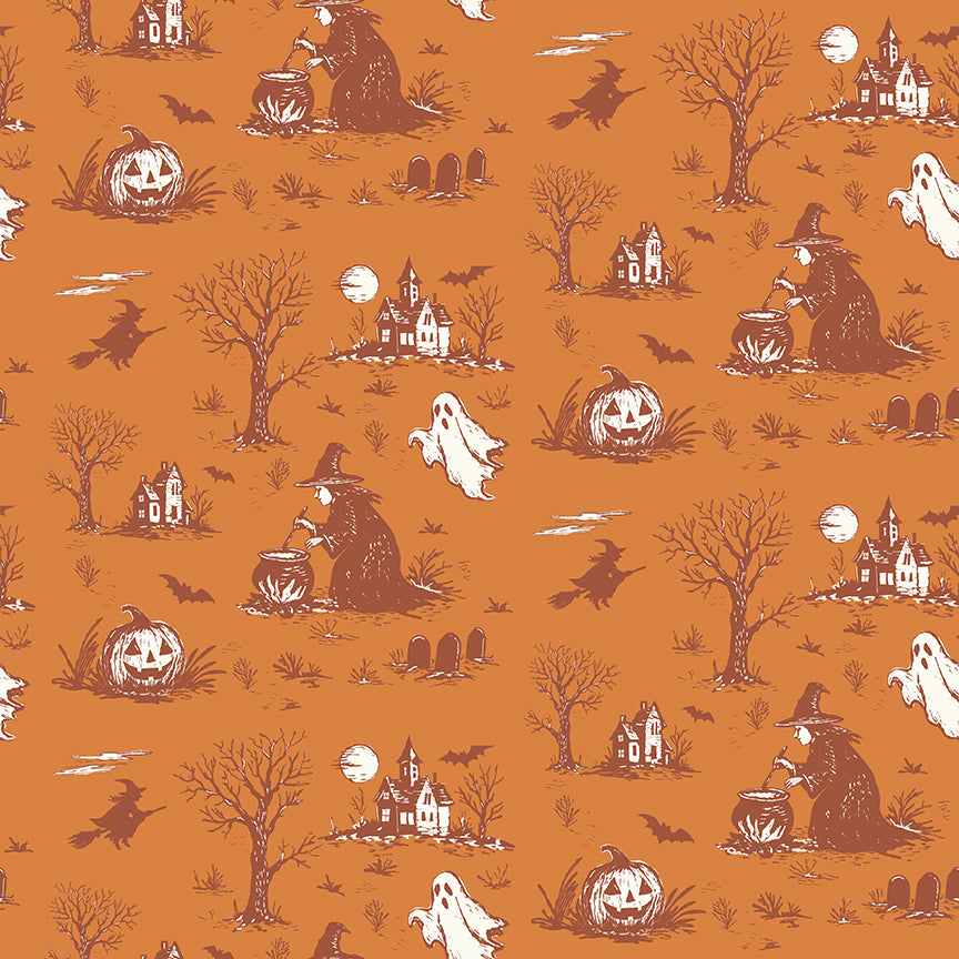 Riley Blake Designs | Cobweb Cottage | Halloween Toile | Orange | C19080-ORANGE