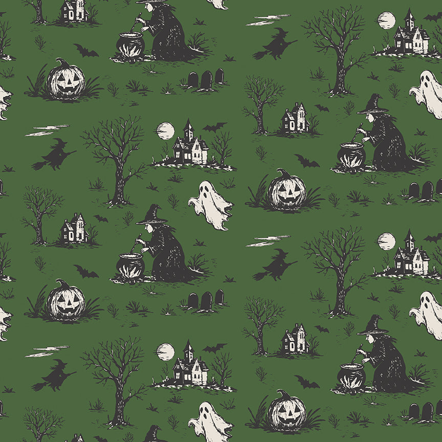 Riley Blake Designs | Cobweb Cottage | Halloween Toile Pickle | Green | C19080-PICKLE
