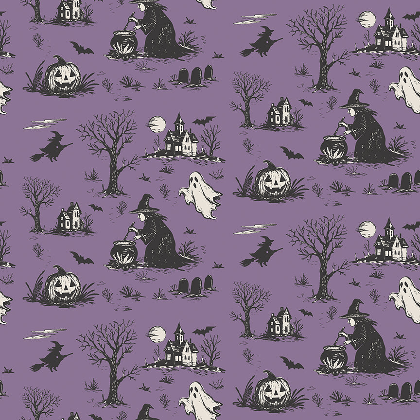 Riley Blake Designs | Cobweb Cottage | Halloween Toile | Purple | C19080-PURPLE