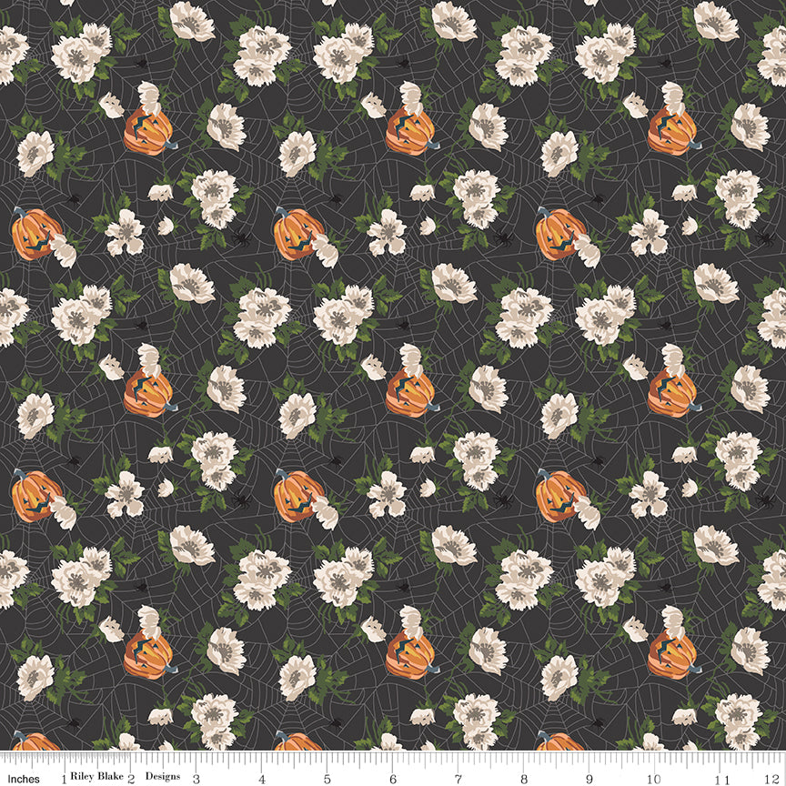 Riley Blake Designs | Cobweb Cottage | Mums and Pumpkins Charcoal | Black | C19081-CHARCOAL