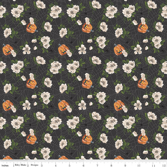 Riley Blake Designs | Cobweb Cottage | Mums and Pumpkins Charcoal | Black | C19081-CHARCOAL