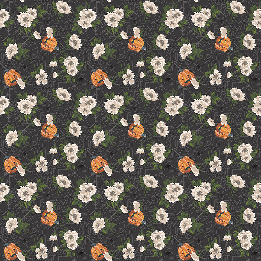 Riley Blake Designs | Cobweb Cottage | Mums and Pumpkins Charcoal | Black | C19081-CHARCOAL