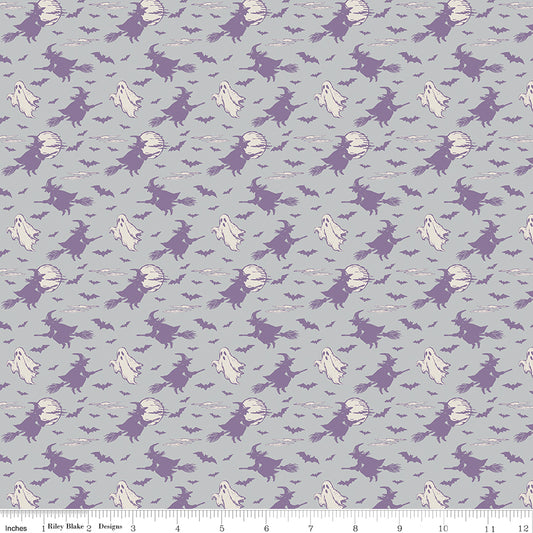 Riley Blake Designs | Cobweb Cottage | Halloween Skies Silver | Gray | C19084-SILVER