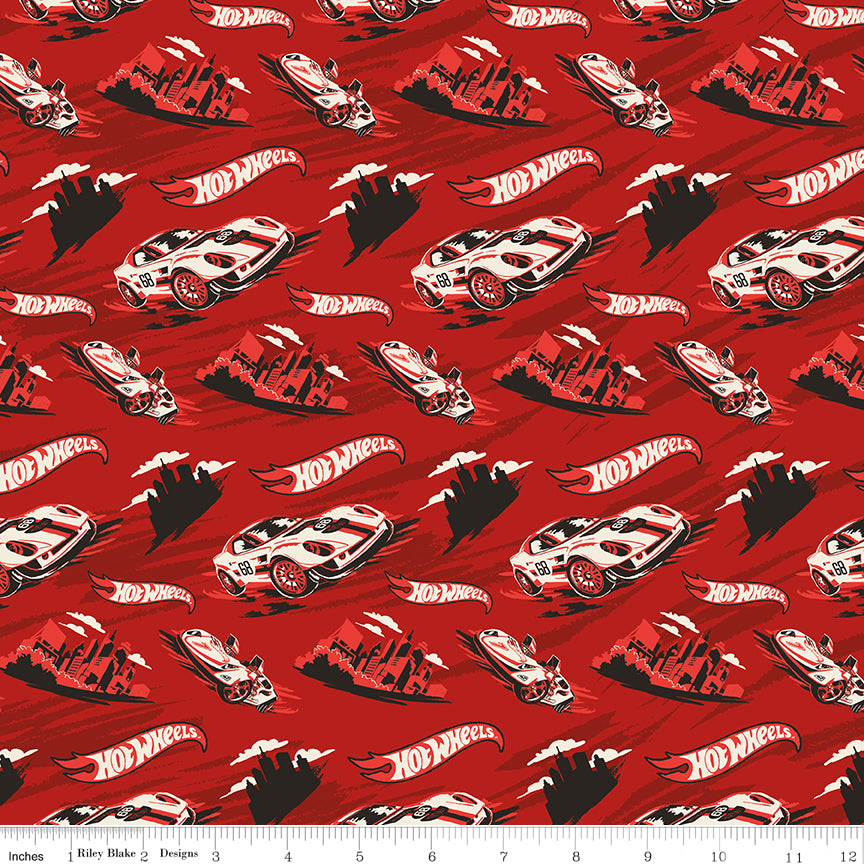 Riley Blake Designs | Hot Wheels™ Drive Around the World | Racing Cars | Red | C19101-RED