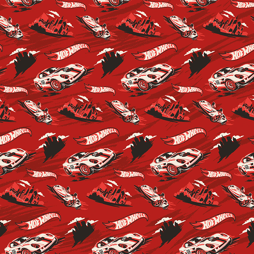 Riley Blake Designs | Hot Wheels™ Drive Around the World | Racing Cars | Red | C19101-RED