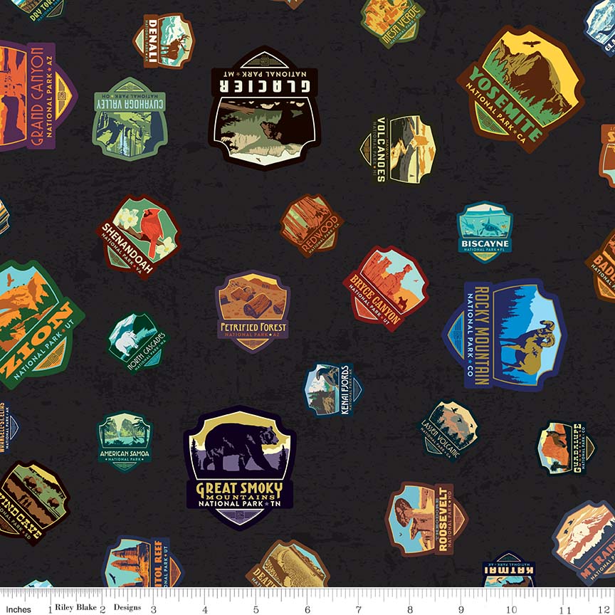 Riley Blake Designs | National Parks | Np Patches Black, MOQ 15Yard(s) | Black | C8782-BLACK