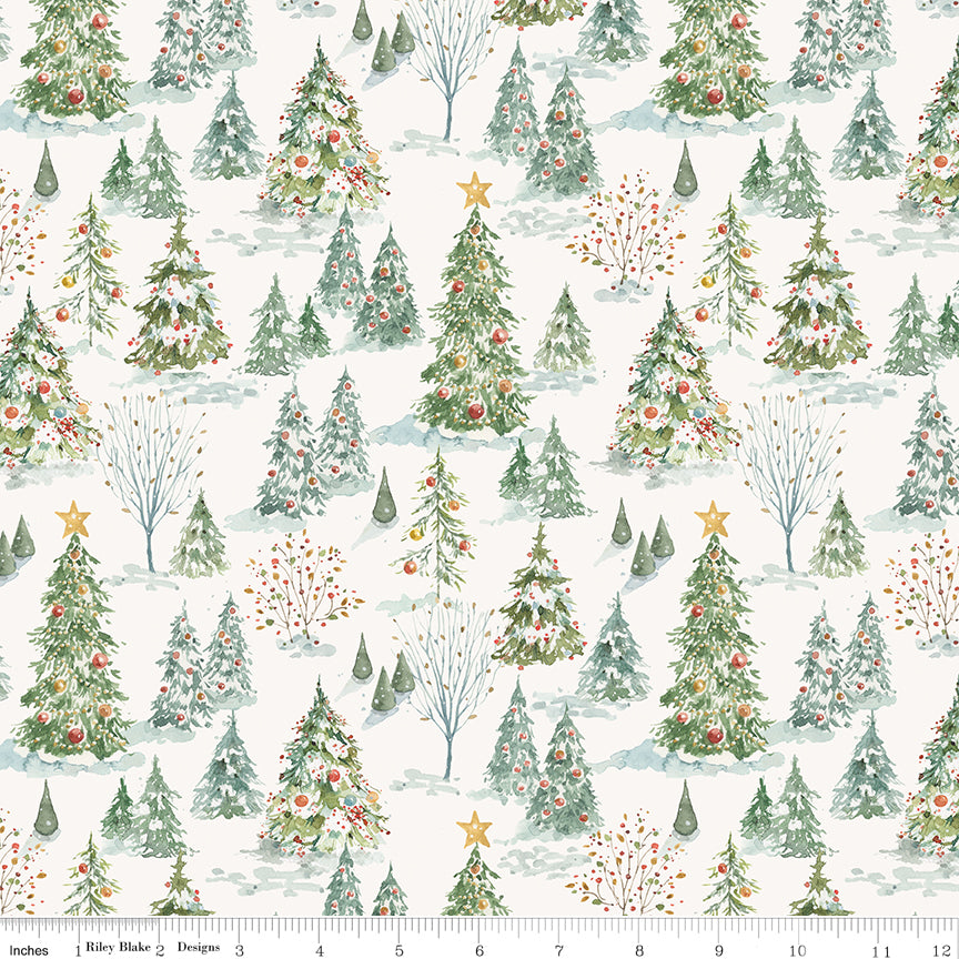Riley Blake Designs | Santa's Fair | Forest Cloud | Off White | CD19201-CLOUD