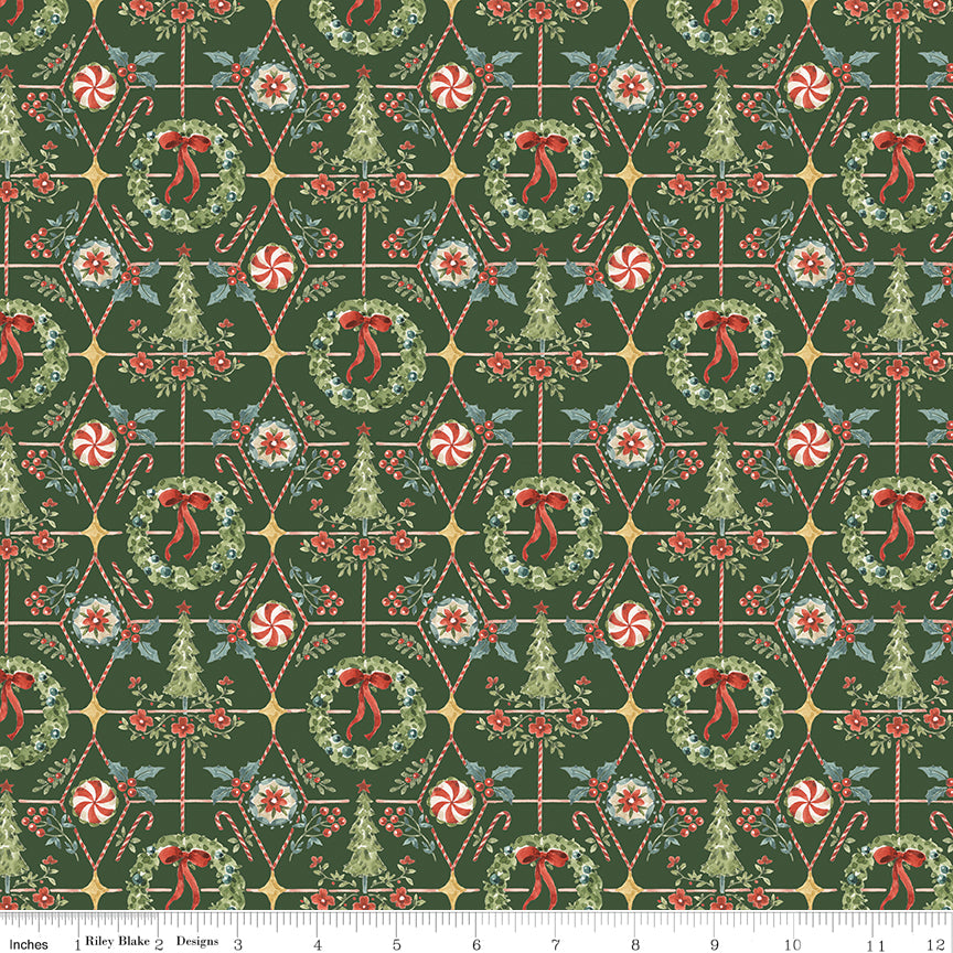 Riley Blake Designs | Santa's Fair | Wreaths and Trees | Green | CD19202-GREEN
