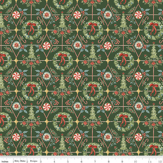 Riley Blake Designs | Santa's Fair | Wreaths and Trees | Green | CD19202-GREEN