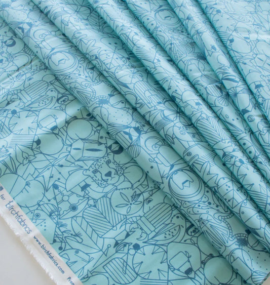 Birch Fabric | Charley Harper | End Papers | Blue Raspberry | Poplin Fabric