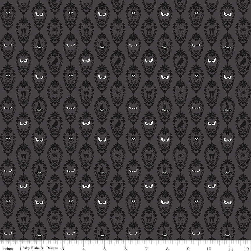 Riley Blake Designs | Cobweb Cottage | Damask Charcoal Glow in the Dark | Black | GC19083-CHARCOAL