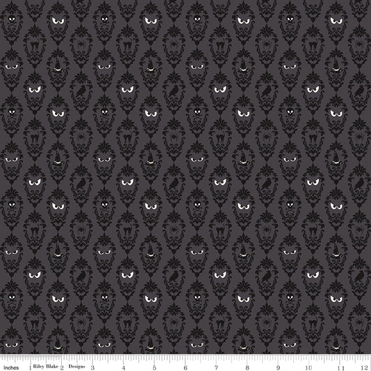 Riley Blake Designs | Cobweb Cottage | Damask Charcoal Glow in the Dark | Black | GC19083-CHARCOAL