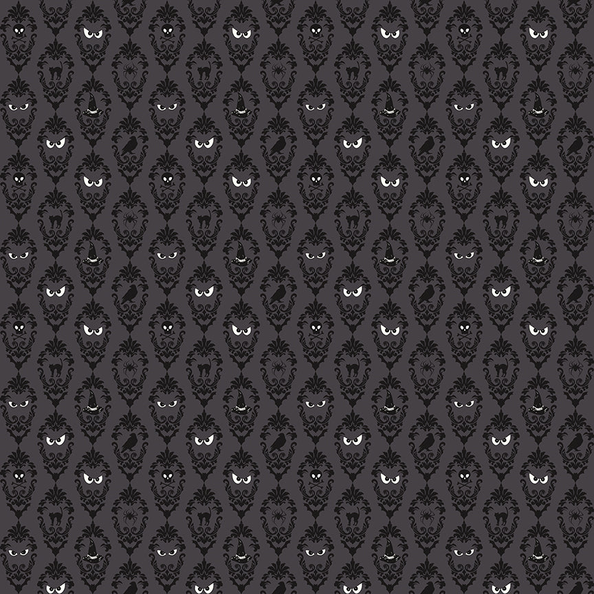 Riley Blake Designs | Cobweb Cottage | Damask Charcoal Glow in the Dark | Black | GC19083-CHARCOAL