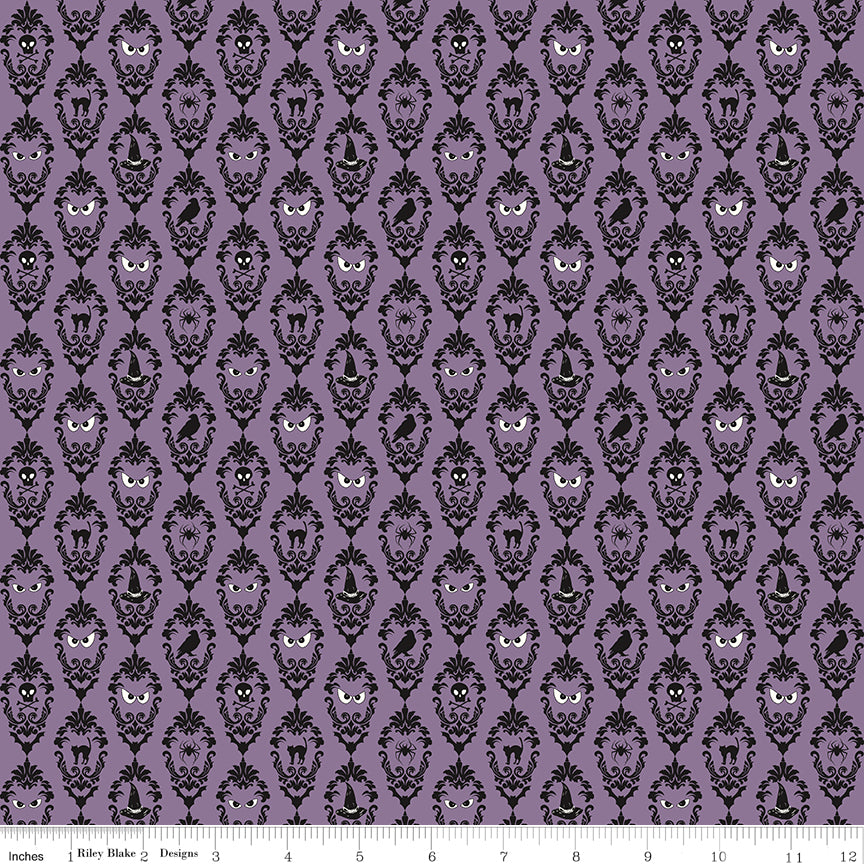 Riley Blake Designs | Cobweb Cottage | Damask Purple Glow in the Dark | Purple | GC19083-PURPLE