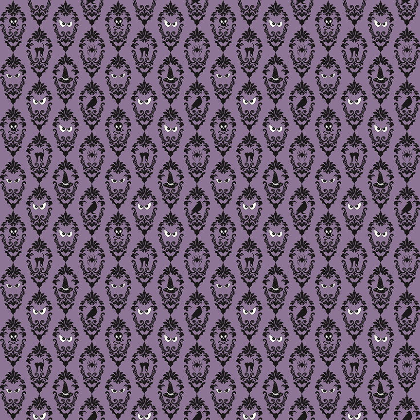 Riley Blake Designs | Cobweb Cottage | Damask Purple Glow in the Dark | Purple | GC19083-PURPLE